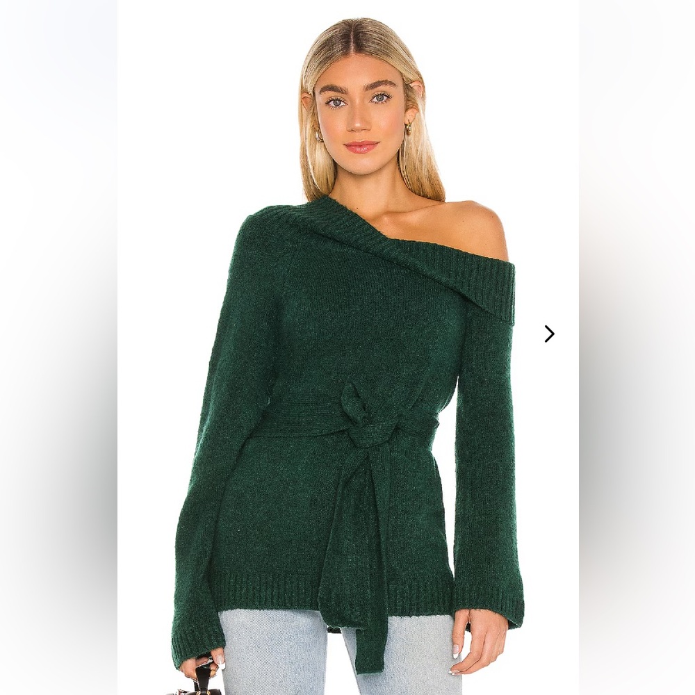 Lovers and Friends Christi Sweater‎ Forest Green Fold Over Neckline Knit Revolve